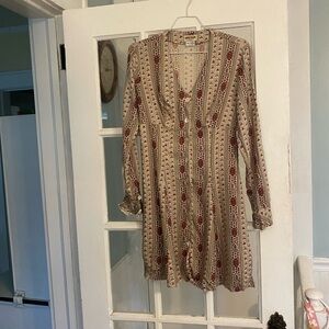 VINTAGE Guess Long Sleeve Dress in Red and Cream 1990s